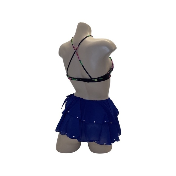 Zuliana Size Small Blue Bedazzled Ruffle Side Tie Skirt. Made in USA. New W/Tags - Picture 3 of 4